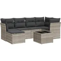 vidaXL 7-delige Loungeset met kussens poly rattan lichtgrijs