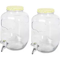 Excellent houseware 2x stuks glazen drankdispensers/limonadetap met geel/wit geblokte dop 4 liter - Tapkraantje