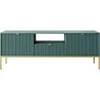 Selsey Vellore - RTV kast 154 cm - groen met geribbelde fronten, gouden handgrepen en frame