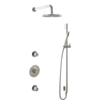Hotbath Cobber IBS20 inbouw regendoucheset met staafhanddouche aan glijstang en 20cm ronde hoofddouche aan 40cm wandarm geborsteld nikkel