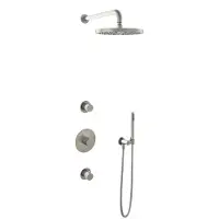 Hotbath Cobber IBS20 inbouw regendoucheset met staafhanddouche aan houder en 30cm ronde hoofddouche aan 40cm wandarm geborsteld nikkel
