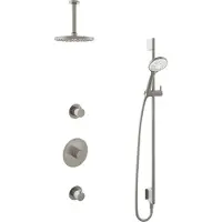 Hotbath Cobber IBS20 inbouw regendoucheset met ronde handdouche aan glijstang en 20cm ronde hoofddouche aan 15cm plafondarm geborsteld nikkel