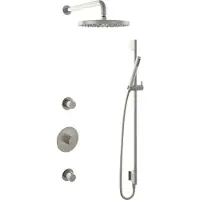 Hotbath Cobber IBS20 inbouw regendoucheset met staafhanddouche aan glijstang en 30cm ronde hoofddouche aan 40cm wandarm geborsteld nikkel
