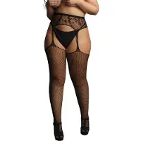 Le Désir - Netkousen en kanten jarretelles kousen - Plus Size