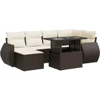 vidaXL 7-delige Loungeset met kussens poly rattan bruin