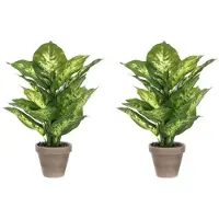 Mica Decorations 2x Groene Dieffenbachia kunstplanten 40 cm in pot -