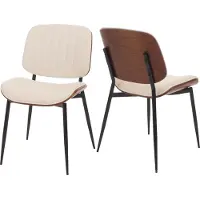 MCW Set van 2 eetkamerstoelen -O44, keukenstoel, gebogen hout kunstleer Oeko-Tex MVG ~ walnoot look, wit