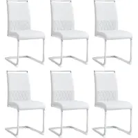 Merax Set van 6 Eetkamerstoelen – Wit met Zilver – Kunstleer en Linnen – Stoelen in Modern Design