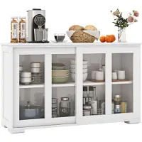 Costway Sideboard, keukenkast met glazen schuifdeuren en verstelbare plank, opbergkast voor keuken, eetkamer, woonkamer, 107 x 33 x 62,5 cm (wit)