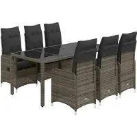 vidaXL 7-delige tuin-bistroset met kussens, grijs, polyrotan