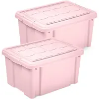 PlasticForte Multi Storage Opslagbox met deksel - 2x - roze - 16 liter - 40 x 30 x 21 cm - kunststof - opbergdoos - opbergen