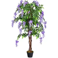 Costway 150cm nep blauwe regen boom, kunstmatige groene planten in kwekerij pot, decoratieve bomen voor thuis, kantoor, lobby