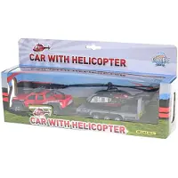 Kids Globe terreinwagen met trailer met helikopter 35cm |