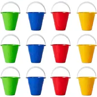 Bramble – 12 Strandemmertjes voor Kinderen in 4 Kleuren (Groen, Blauw, Rood, Geel) - Speelgoedemmerset voor Zandbak en Strand - Stevig Kunststof met Handvatten