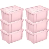 PlasticForte Multi Storage Opslagbox met deksel - 6x - roze - 16 liter - 40 x 30 x 21 cm - kunststof - opbergdoos - opbergen