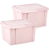 PlasticForte Multi Storage Opslagbox met deksel - 2x - roze - 25 liter - 42 x 25 x 30 cm - kunststof - opbergdoos - opbergen