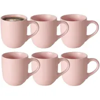 Boltze Koffiemokken Paris - 6x stuks - Keramiek - pastel roze - 300 ml - 8 x 10 cm