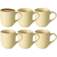 Boltze Koffiemokken Paris - 8x stuks - Keramiek - pastel geel - 300 ml - 8 x 10 cm
