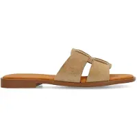 Manfield - Dames - beige suède slippers - Maat 38