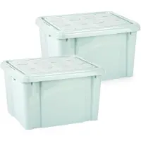 PlasticForte Multi Storage Opslagbox met deksel - 2x - mintgroen - 25 liter - 42 x 25 x 30 cm - kunststof - opbergdoos - opbergen