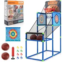 Costway Arcade Basketbal-speelset, basketbalstandaard met scorebord en geluidseffect, basketbalkorf incl. 2 basketballen, 1 pomp, 2 doelschijven, 8 klittenbandballen, basketbalautomaat voor binnen en