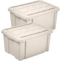 PlasticForte Multi Storage Opslagbox met deksel - 2x - beige - 16 liter - 40 x 30 x 21 cm - kunststof - opbergdoos - opbergen