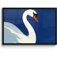 PosterMonkey Poster in lijst - Fotolijst 90x60 cm - Posters - Zwaan - Wit - Snavel - Illustratie - Posterlijst zwart - Decoratie - Wanddecoratie woonkamer - Muurdecoratie slaapkamer