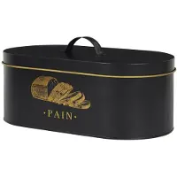 Cook Concept Broodtrommel met deksel - Franse Bistro sfeer - metaal - 33 x 12 x 18 cm - zwart met goud