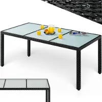 Casaria Polyrotan Tuintafel Zwart 190x90x75cm glas