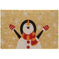 Relaxdays deurmat kokos - met sneeuwman - 40 x 60 cm - antislip - voor binnen en buiten - meerkleurig