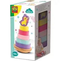 SES Creative Tiny Talents Houten Stapeltoren - Unicorn met Wiebelbasis - Vanaf 10 Maanden - Baby Speelgoed - Motorische Ontwikkeling - Schoencadeautjes Sinterklaas