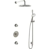 Hotbath Cobber IBS20 inbouw regendoucheset met ronde handdouche aan glijstang en 30cm ronde hoofddouche aan 40cm wandarm geborsteld nikkel