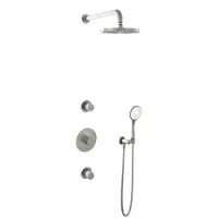 Hotbath Cobber IBS20 inbouw regendoucheset met ronde handdouche aan houder en 20cm ronde hoofddouche aan 40cm wandarm geborsteld nikkel