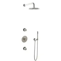 Hotbath Cobber IBS20 inbouw regendoucheset met staafhanddouche aan houder en 20cm ronde hoofddouche aan 40cm wandarm geborsteld nikkel