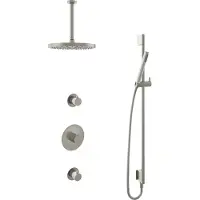 Hotbath Cobber IBS20 Inbouw Doucheset - Staafhanddouche - 30cm Hoofddouche - 30cm Plafondbuis - Glijstang - Geborsteld Nikkel - Messing - Kranen, - Kranen, Douchekranen, Douchesets, Inbouw douchesets