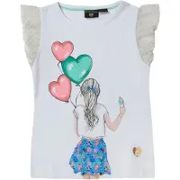 KOROSHI Top blauw / turquoise / oudroze / wit
