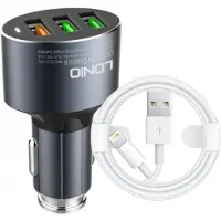 LDNIO Autolader USB 3 Poorten - Auto Oplader USB - Auto Lader - Sigarettenaansteker USB oplader auto - Universeel + Kabel