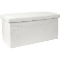 Home Deco Factory Poef/hocker Natuurlijk - opvouwbaar - stof - wit - MDF/polyester - 76 x 38 cm