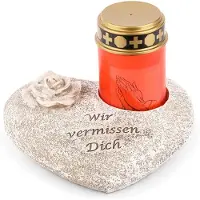 Novaliv Grafversiering hart grijs met roos met opschrift we missen je incl. LED graflicht rood grafdecoratie grafhart weerbestendig grafdecoratie gedenksteen theelichthouder rouwsteen