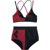 Batman - DC Comics Bikini Set - Harley Quinn Stars and Diamonds - S tot XL - voor Vrouwen - rood-zwart - Maat L