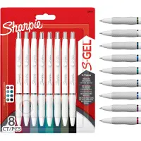 Sharpie S-Gel | Gelpennen voor Schrijven | Medium Punt (0,7mm) | Diverse Inktkleuren | Witte Parel Behuizing | 8 Stuks