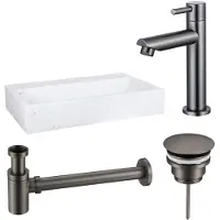 FortiFura Fuente Fonteinset - 38x24x8cm - 1 kraangat - marmer - fonteinkraan gunmetal - wit SW696237/SW696207/SW696217/SW451336
