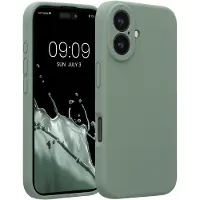 Kwmobile telefoonhoesje geschikt voor Apple iPhone 16 - TPU backcover met siliconen coating - Smartphone case in grijsgroen