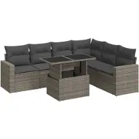 vidaXL 7-delige Loungeset met kussens poly rattan grijs
