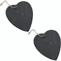 Novaliv Leisteen hart om op te hangen met jute lint leisteen bord decoratie wanddecoratie (2, 12 cm hart)
