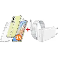 Ntech USB C Adapter - oplader - USB C Snellader 20W Met 1m Kabel - Hoesje Geschikt voor Samsung Galaxy A35 hoesje transparant Anti Shock silicone met 2x screenprotector- COMBI-SET