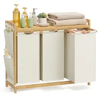 Songmics Wasmand – 3 Vakken – 3 x 50 L – 94 x 33 x 78 cm – Crèmewit – Grote Opberger