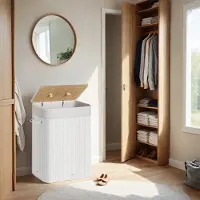 Songmics Wasmand Met Deksel 72 L Bamboe – Compacte Natuurlijke Look