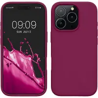 Kwmobile telefoonhoesje geschikt voor Apple iPhone 16 Pro - Hoesje met siliconen coating - Smartphone case in granaatappelrood