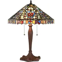 LumiLamp Tiffany tafellamp, diameter 47 cm, hoogte 60 cm, beige, blauw glas